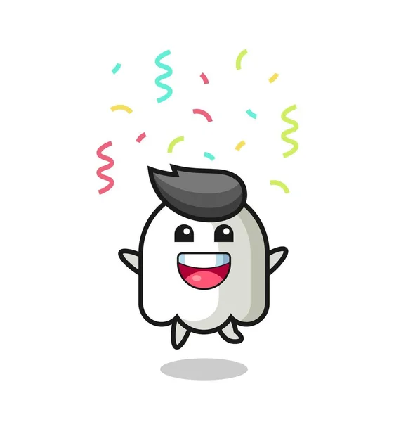快乐的鬼魂吉祥物跳跃庆祝与色彩的糖果 可爱的风格设计T恤 标志元素 — 图库矢量图片