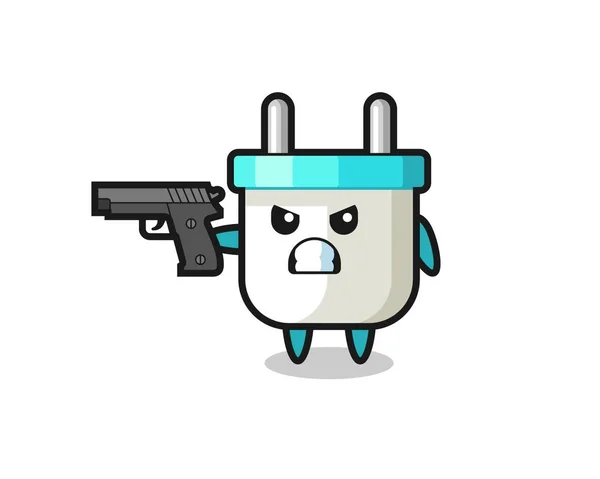 Personagem Bonitinho Plug Elétrico Atirar Com Uma Arma Design Estilo — Vetor de Stock