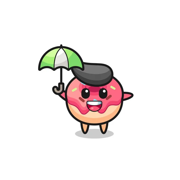 Bonito Donut Ilustração Segurando Guarda Chuva —  Vetores de Stock