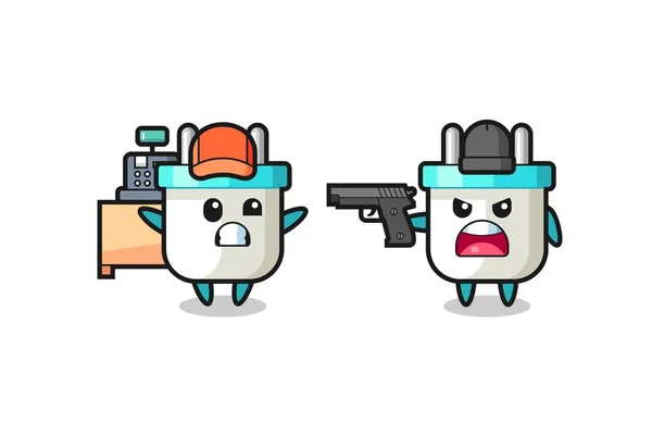 Ilustracja Cute Wtyczka Elektryczna Jako Kasjer Jest Skierowany Pistolet Przez — Wektor stockowy