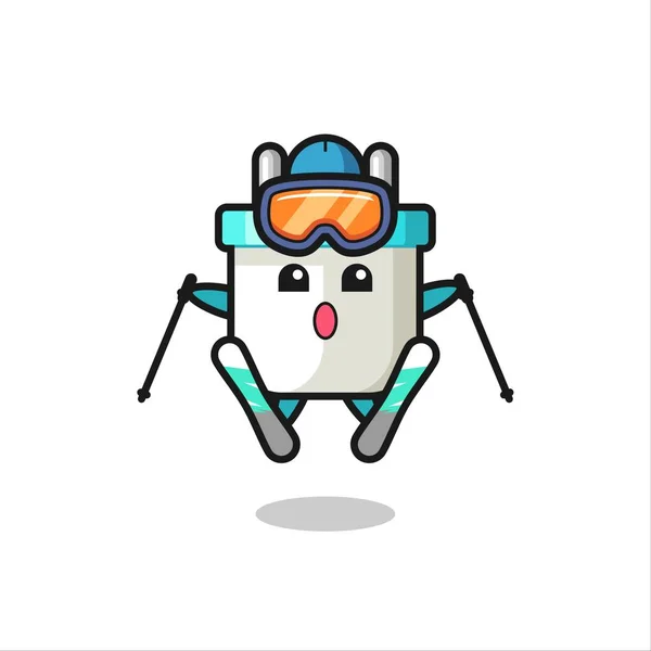 Personnage Mascotte Prise Électrique Comme Lecteur Ski Design Style Mignon — Image vectorielle