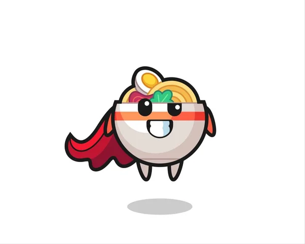 空飛ぶスーパーヒーローとしての可愛い麺丼キャラクター — ストックベクタ