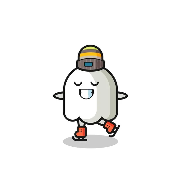 Fantasma Dibujos Animados Como Jugador Patinaje Sobre Hielo Haciendo Realizar — Vector de stock