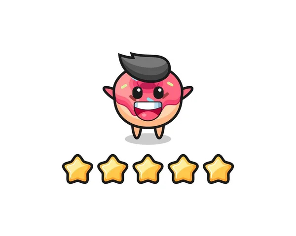 Ilustración Mejor Calificación Del Cliente Donut Lindo Personaje Con Estrellas — Vector de stock