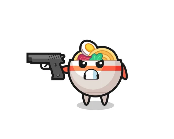 Personnage Mignon Bol Nouilles Tirer Avec Pistolet Conception Style Mignon — Image vectorielle