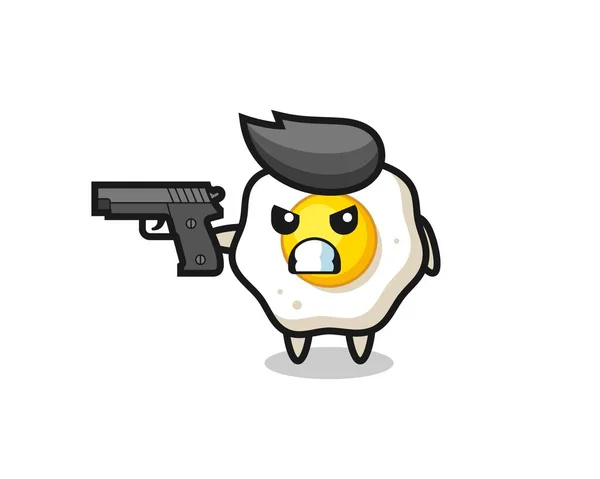 Cute Fried Egg Character Shoot Gun Cute Style Design Shirt — Stock Vector