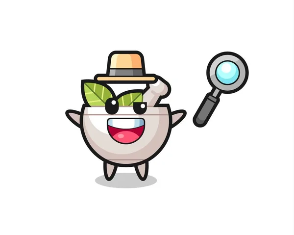 Illustration Herbal Bowl Mascot Detective Who Manages Solve Case Cute — Stock Vector