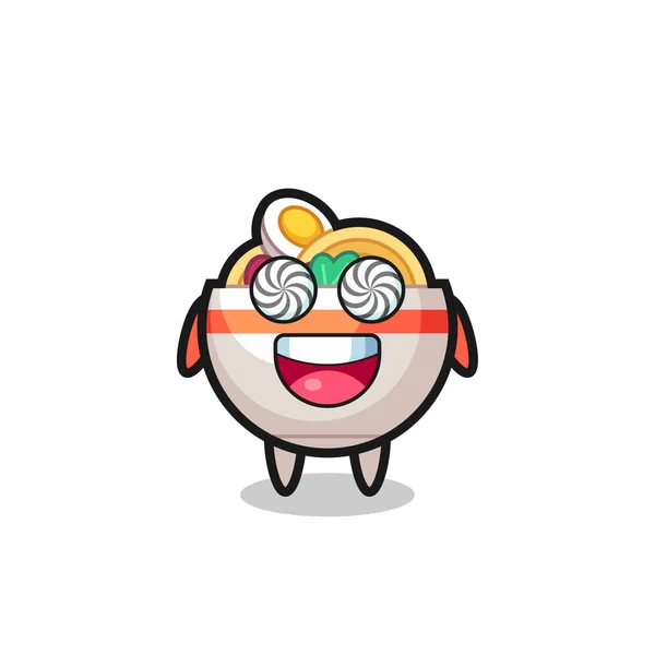 目が催眠術をかけられた可愛い麺丼のキャラクター — ストックベクタ