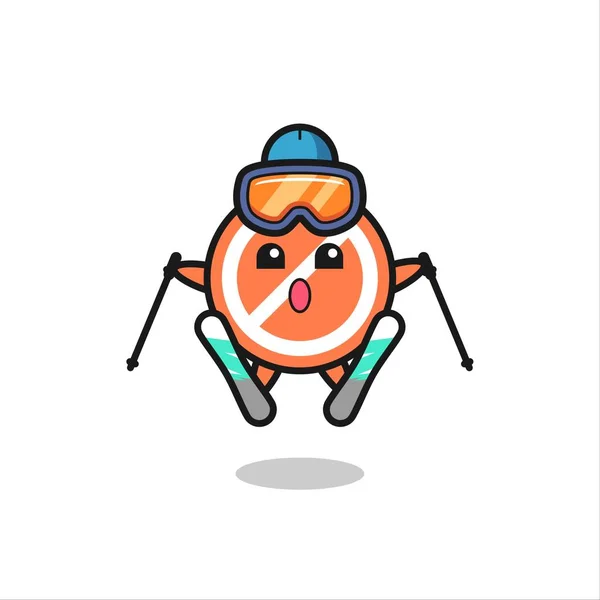 Personagem Mascote Sinal Parada Como Jogador Esqui Design Estilo Bonito —  Vetores de Stock