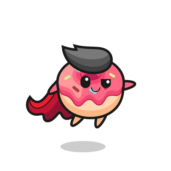 Lindo Personaje Superhéroe Donut Está Volando — Vector de stock