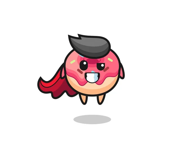 Lindo Personaje Donut Como Superhéroe Volador — Vector de stock