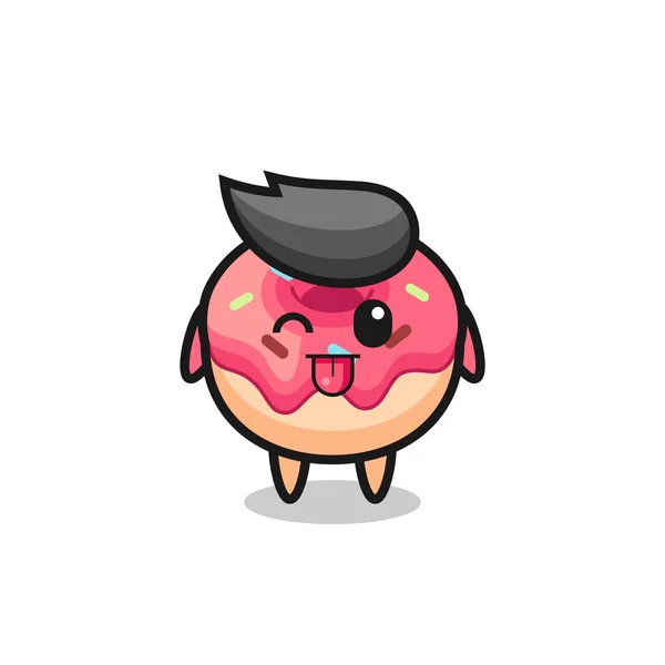Lindo Personaje Donut Dulce Expresión Mientras Saca Lengua — Archivo Imágenes Vectoriales