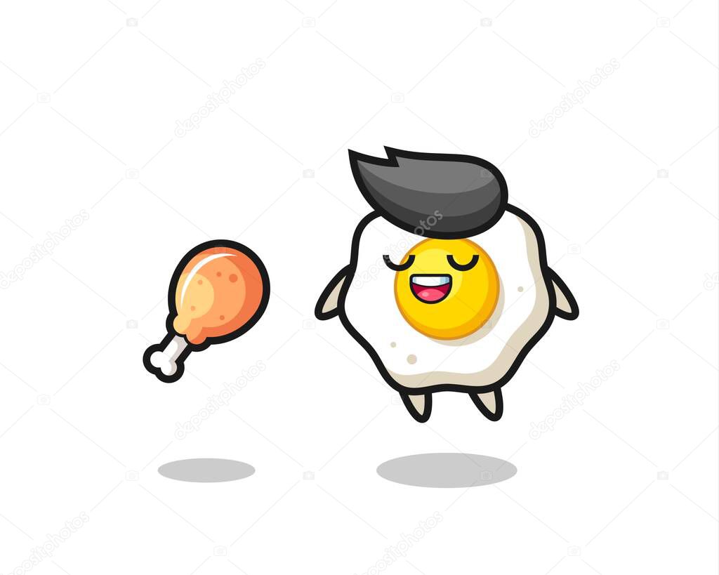 cute fried egg floating and tempted because of fried chicken , cute style design for t shirt, sticker, logo element