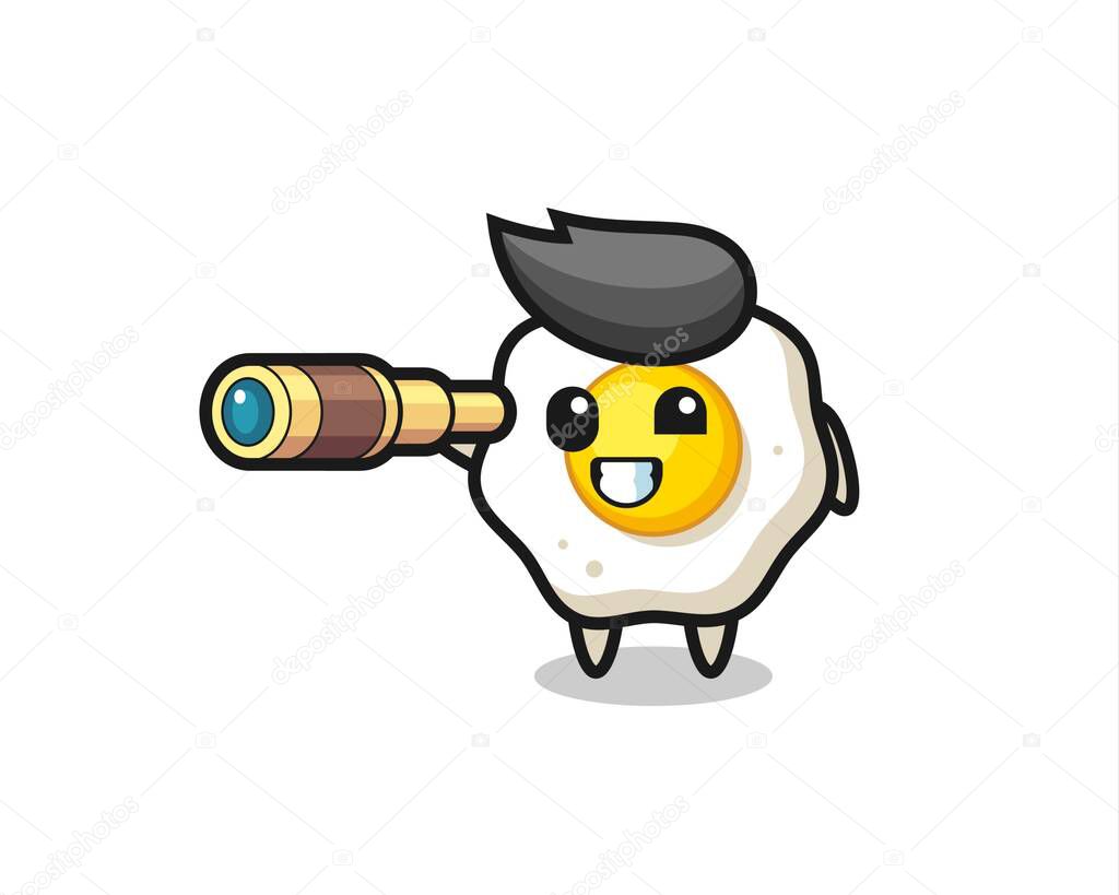 cute fried egg character is holding an old telescope , cute style design for t shirt, sticker, logo element
