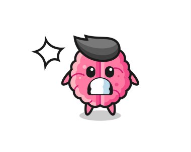 Beyin karakteri çizgi filmi şok edici bir jest, tişört, çıkartma, logo elementi için şirin bir tasarım.