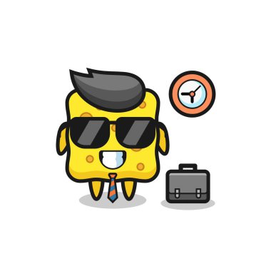 Süngerin karikatür maskotu. İş adamı olarak. Tişört, çıkartma, logo elementi için şirin bir tasarım.