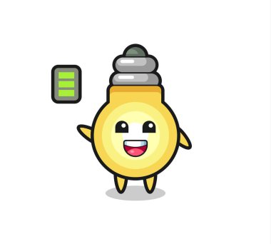 enerjik jestli ampul maskotu karakteri, tişört, çıkartma, logo elementi için şirin tasarım