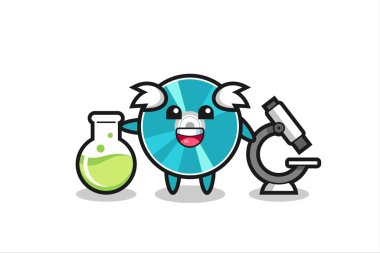 Bir bilim adamı olarak optik diskin maskot karakteri, tişört, çıkartma, logo elementi için şirin bir tasarım.
