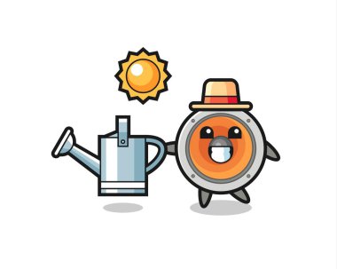 Hoparlör tutan hoparlör karakteri, tişört, çıkartma, logo elementi için şirin bir tasarım.