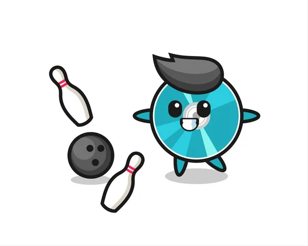 Personaje Dibujos Animados Disco Óptico Está Jugando Bolos Lindo Diseño — Vector de stock