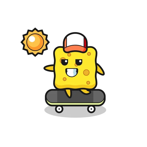 Sponge Character Illustration Ride Skateboard Cute Style Design Shirt Sticker — Stock Vector