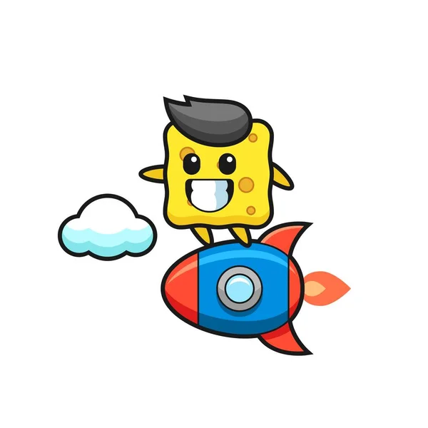 Sponge Mascot Character Riding Rocket Cute Style Design Shirt Sticker — Stock Vector