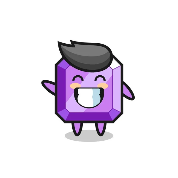 Roxo Gemstone Personagem Desenho Animado Fazendo Gesto Onda Mão Design — Vetor de Stock