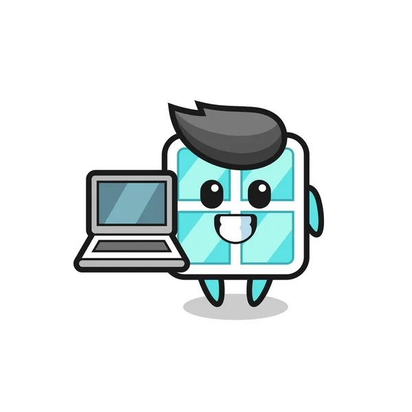 Mascot Illustration Window Laptop Cute Style Design Shirt Sticker Logo — Stock Vector