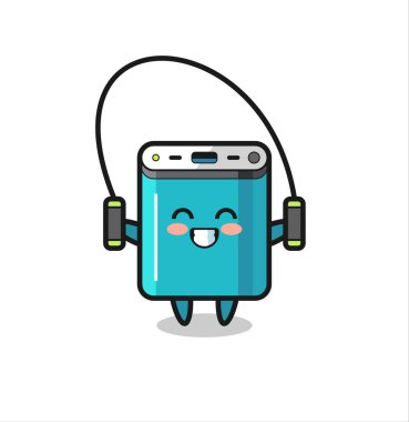 power bank karakteri, ip atlama, tişört, etiket, logo elementi için şirin bir tasarım.