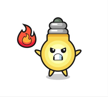 Kızgın jestli ampul karakteri çizgi filmi, tişört, etiket, logo elementi için şirin tasarım.