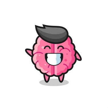 Beyin çizgi film karakteri el hareketi yapıyor, tişört, çıkartma, logo elementi için şirin bir tasarım yapıyor.