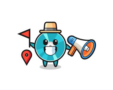 Bir tur rehberi olarak optik diskin karakteri, tişört, etiket, logo elementi için şirin bir tasarım.