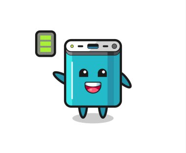 Güç bankası maskotu, enerjik bir jest, tişört, çıkartma, logo elementi için şirin bir tasarım.