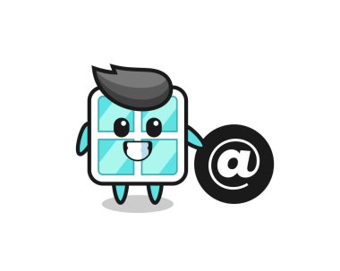 Sembolün yanında duran pencerenin çizgi film çizimi t-shirt, etiket, logo ögesi için şirin bir tasarım