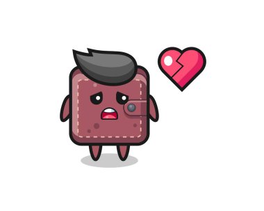 Deri cüzdan karikatür çizimi kırık kalptir.