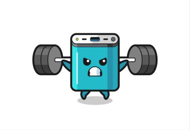 Güç bankasının halterli maskotu tişört, çıkartma, logo elementi için şirin bir tasarım.