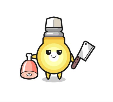 Kasap olarak ampul karakteri tasviri, tişört, etiket, logo elementi için şirin tasarım.