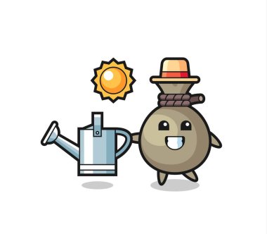 Para kesesi tutan çizgi film karakteri. Tişört, çıkartma, logo elementi için şirin bir tasarım.