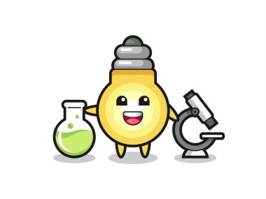 Bilim adamı olarak maskot karakteri. Tişört, çıkartma, logo elementi için şirin bir tasarım.