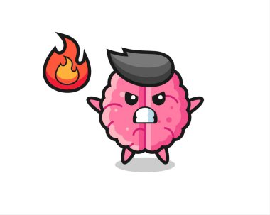 Sinirli jestli beyin karakteri çizgi filmi, tişört, çıkartma, logo elementi için şirin tasarım.