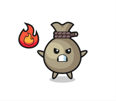 Para çuvalı karakter karikatürü kızgın jest, tişört, çıkartma, logo elementi için şirin tasarım