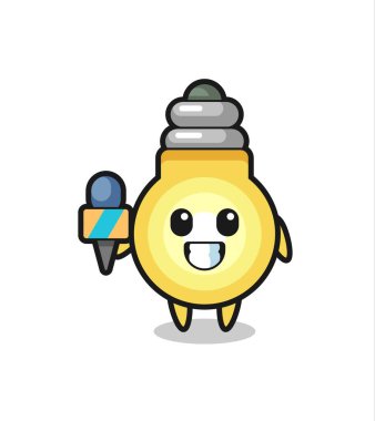 Haber spikeri olarak ampulün karakter maskotu, tişört, etiket, logo elementi için şirin bir tasarım.