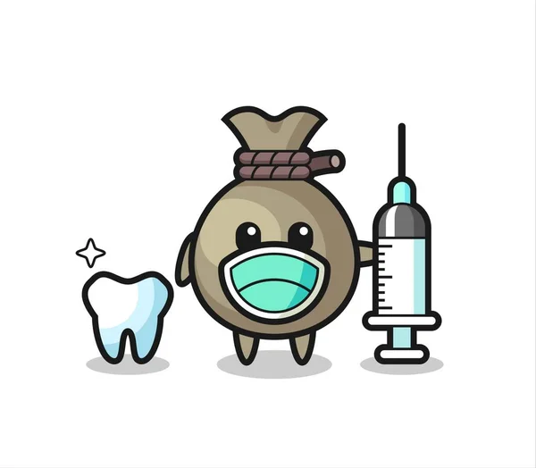 Mascot Character Money Sack Dentist Cute Style Design Shirt Sticker — Stock Vector