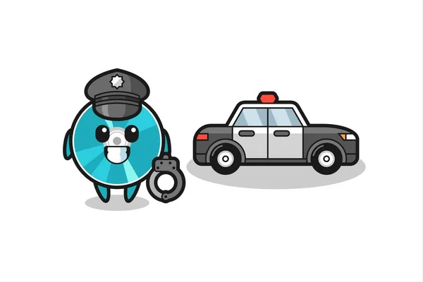 Dibujos Animados Mascota Disco Óptico Como Policía Lindo Diseño Estilo — Vector de stock