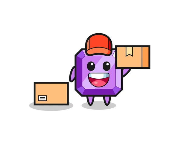 Mascota Ilustración Gemas Púrpura Como Mensajero Diseño Estilo Lindo Para — Vector de stock