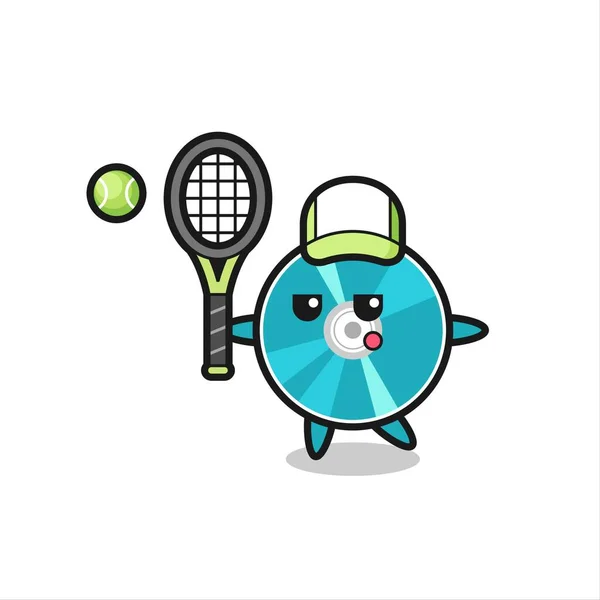 テニスプレーヤーとしての光ディスクの漫画のキャラクター Tシャツ ステッカー ロゴ要素のためのかわいいスタイルのデザイン — ストックベクタ