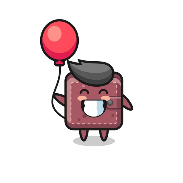 Illustration Mascotte Portefeuille Cuir Joue Ballon — Image vectorielle