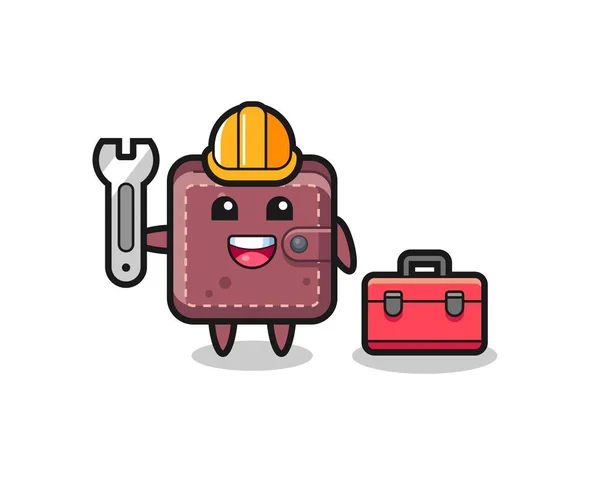 Mascot Cartoon Leather Wallet Mechanic — Stock Vector