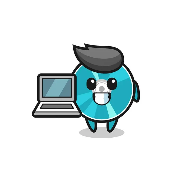 Mascot Illustration Optisk Skiva Med Laptop Söt Stil Design För — Stock vektor