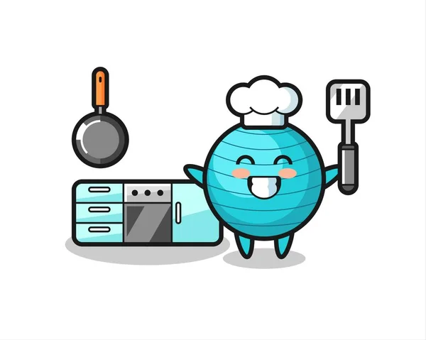 Ilustração Personagem Bola Exercício Como Chef Está Cozinhando Design Estilo — Vetor de Stock